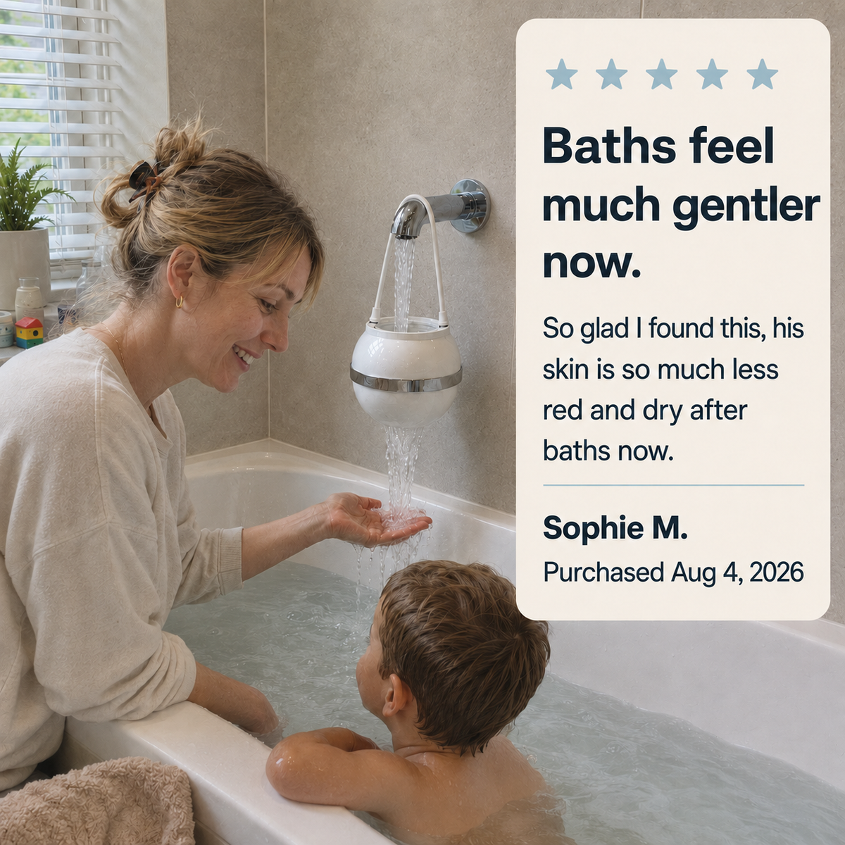 KindFlow Bath Filter - Kinder Bath Water for Sensitive, Dry and Eczema-Prone Skin.